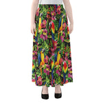 Watercolor Parrot Pattern Print Chiffon Maxi Skirt
