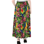 Watercolor Parrot Pattern Print Chiffon Maxi Skirt