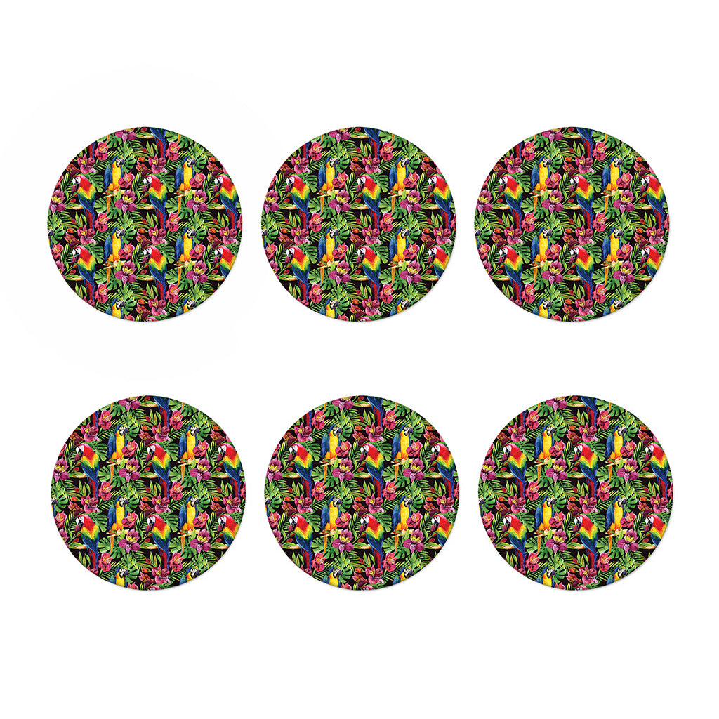 Watercolor Parrot Pattern Print Coaster Set