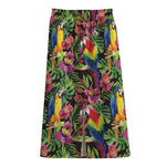 Watercolor Parrot Pattern Print Cotton Front Slit Maxi Skirt