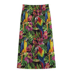 Watercolor Parrot Pattern Print Cotton Front Slit Maxi Skirt