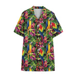 Watercolor Parrot Pattern Print Cotton Hawaiian Shirt