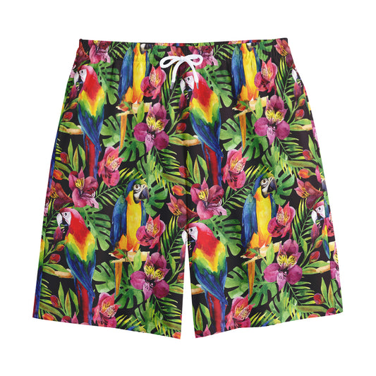Watercolor Parrot Pattern Print Cotton Shorts