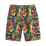 Watercolor Parrot Pattern Print Cotton Shorts