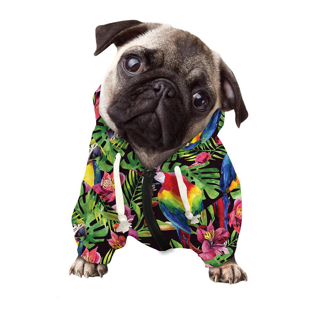 Watercolor Parrot Pattern Print Dog Zip Up Hoodie