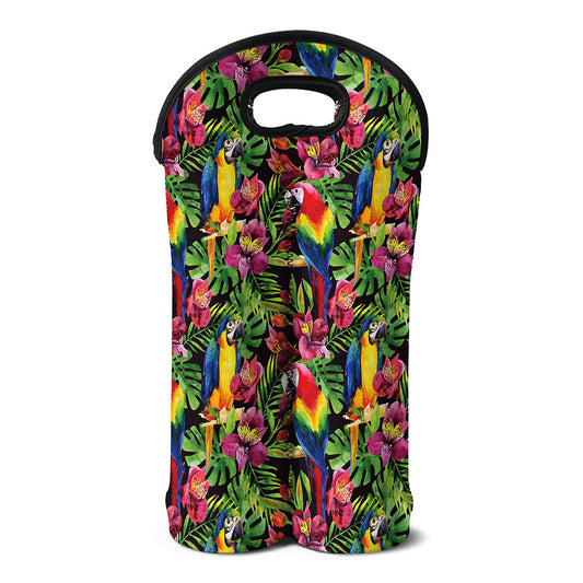 Watercolor Parrot Pattern Print Double Neoprene Wine Tote