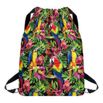 Watercolor Parrot Pattern Print Drawstring Backpack