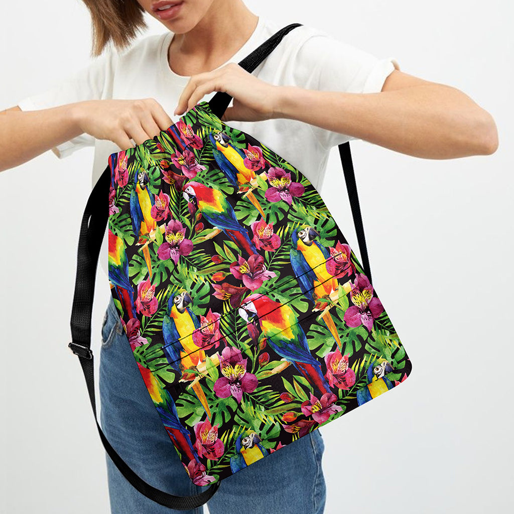 Watercolor Parrot Pattern Print Drawstring Backpack