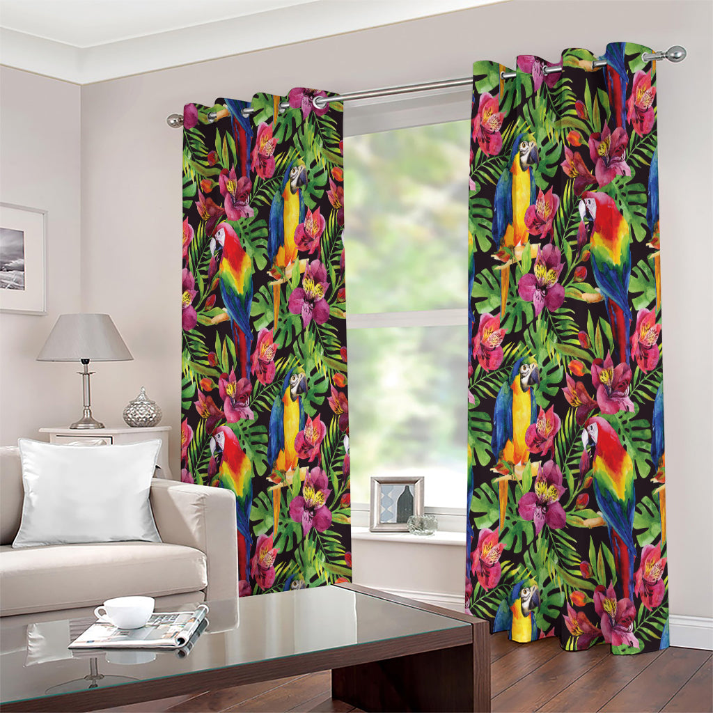 Watercolor Parrot Pattern Print Extra Wide Grommet Curtains