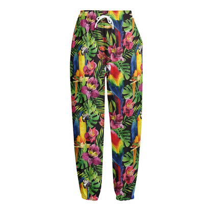 Watercolor Parrot Pattern Print Fleece Lined Knit Pants