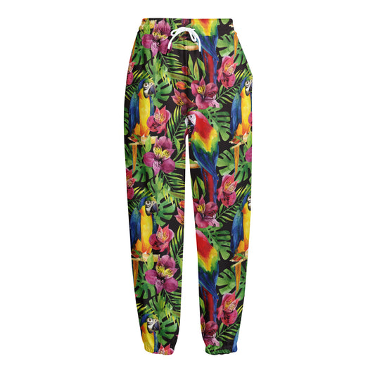 Watercolor Parrot Pattern Print Fleece Lined Knit Pants