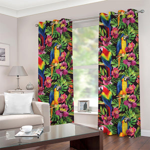 Watercolor Parrot Pattern Print Grommet Curtains