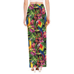 Watercolor Parrot Pattern Print High Slit Maxi Skirt