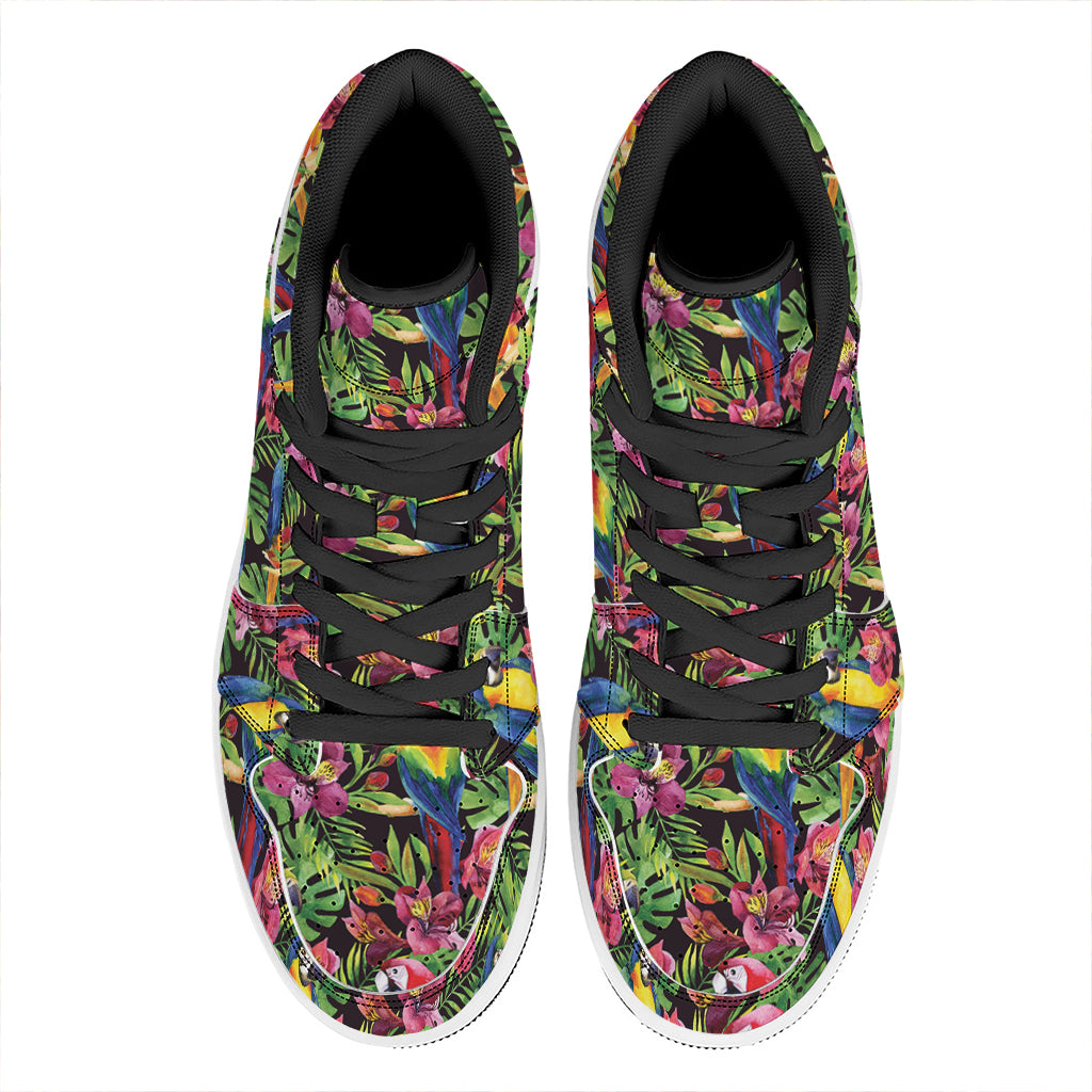 Watercolor Parrot Pattern Print High Top Leather Sneakers