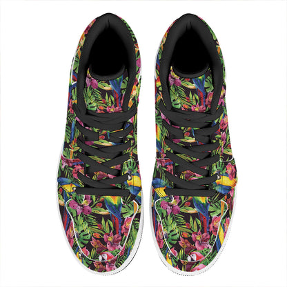 Watercolor Parrot Pattern Print High Top Leather Sneakers
