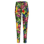 Watercolor Parrot Pattern Print High-Waisted Pocket Leggings