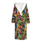 Watercolor Parrot Pattern Print Hooded Bathrobe