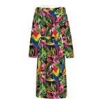 Watercolor Parrot Pattern Print Hooded Bathrobe