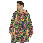 Watercolor Parrot Pattern Print Hoodie Blanket