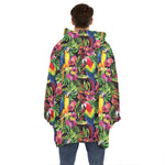 Watercolor Parrot Pattern Print Hoodie Blanket