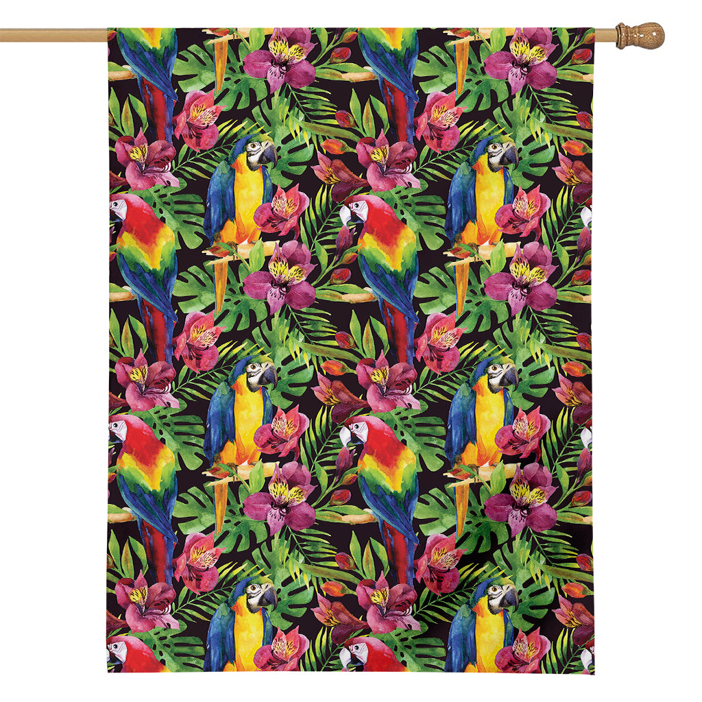 Watercolor Parrot Pattern Print House Flag