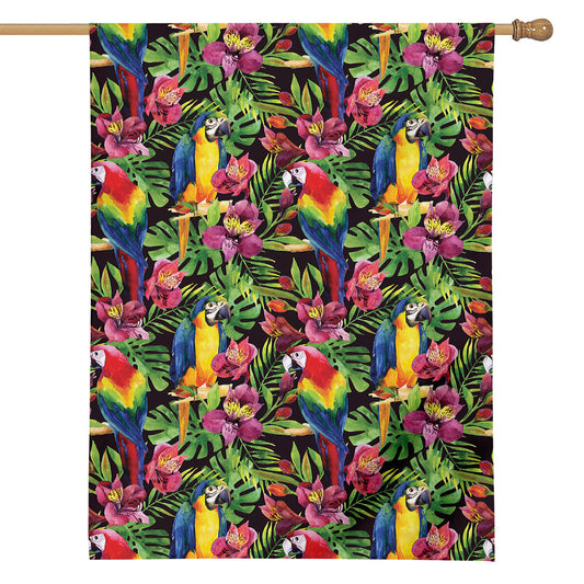 Watercolor Parrot Pattern Print House Flag