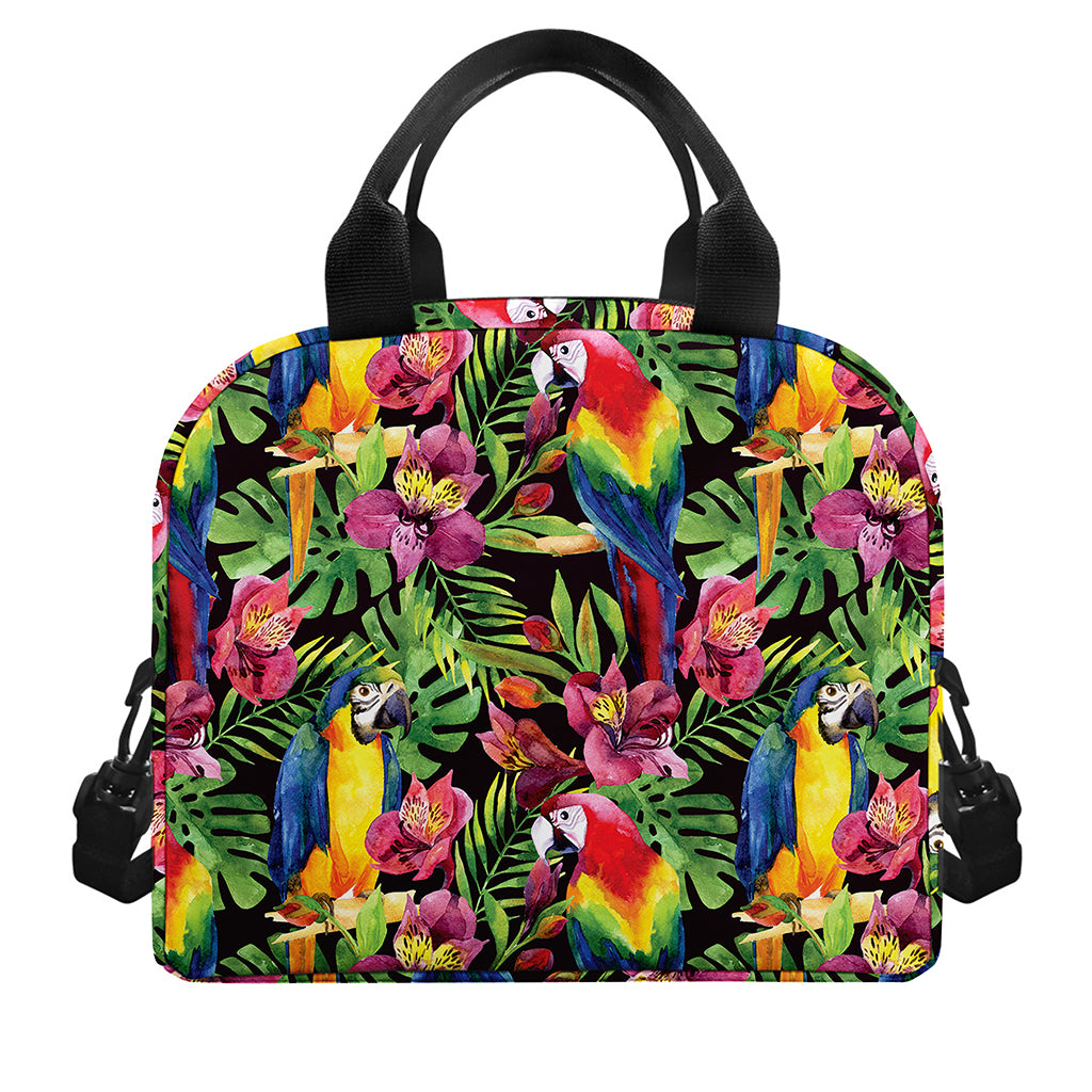 Watercolor Parrot Pattern Print Insulated Lunch Bag