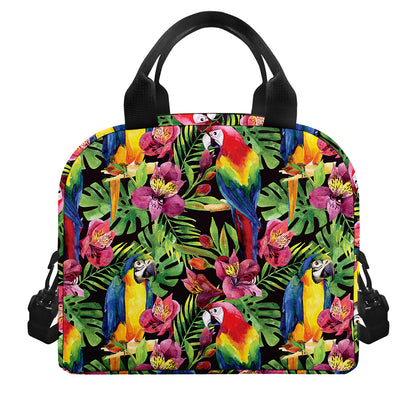 Watercolor Parrot Pattern Print Insulated Lunch Bag