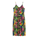 Watercolor Parrot Pattern Print Jersey Midi Cami Dress