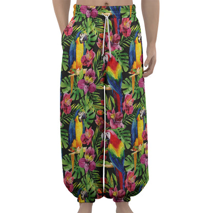Watercolor Parrot Pattern Print Lantern Pants