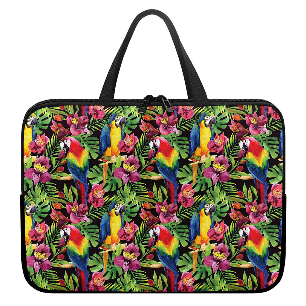 Watercolor Parrot Pattern Print Laptop Sleeve With Handle