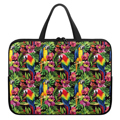 Watercolor Parrot Pattern Print Laptop Sleeve With Handle