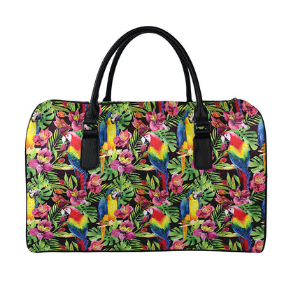Watercolor Parrot Pattern Print Leather Duffle Bag