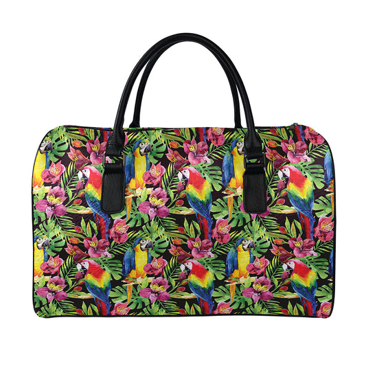 Watercolor Parrot Pattern Print Leather Duffle Bag