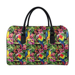 Watercolor Parrot Pattern Print Leather Duffle Bag