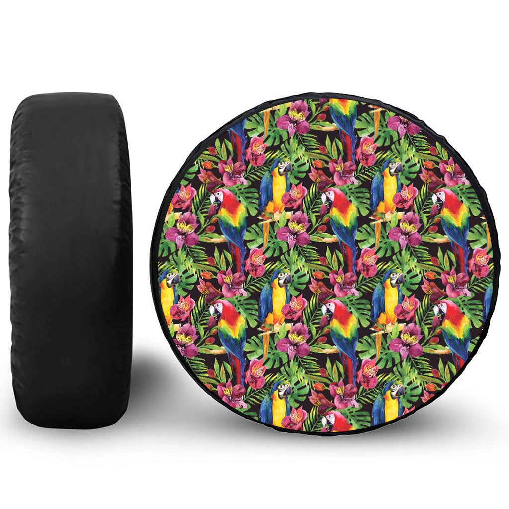 Watercolor Parrot Pattern Print Leather Spare Tire Cover