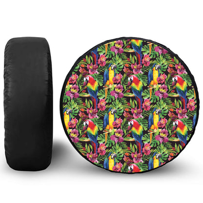 Watercolor Parrot Pattern Print Leather Spare Tire Cover
