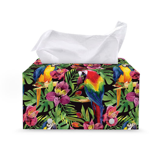 Watercolor Parrot Pattern Print Leather Tissue Box Cover