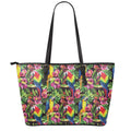 Watercolor Parrot Pattern Print Leather Tote Bag With Zipper
