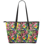 Watercolor Parrot Pattern Print Leather Tote Bag
