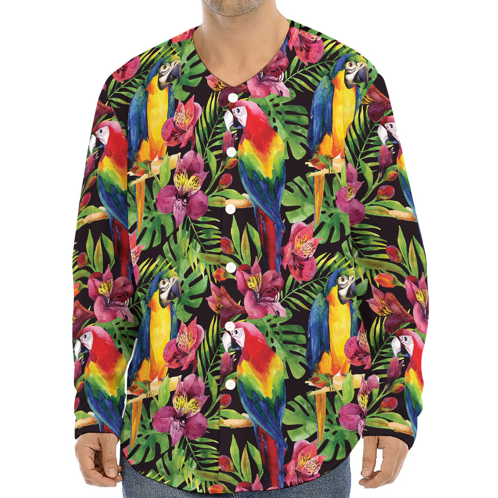 Watercolor Parrot Pattern Print Long Sleeve Baseball Jersey