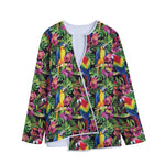 Watercolor Parrot Pattern Print Long Sleeve Short Coat