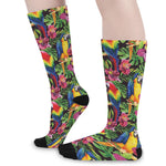 Watercolor Parrot Pattern Print Long Socks