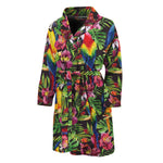 Watercolor Parrot Pattern Print Men's Bathrobe