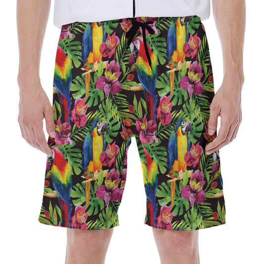Watercolor Parrot Pattern Print Men's Beach Shorts