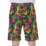 Watercolor Parrot Pattern Print Men's Beach Shorts