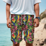 Watercolor Parrot Pattern Print Men's Cargo Shorts