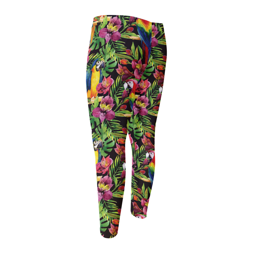 Watercolor Parrot Pattern Print Men's Compression Pants