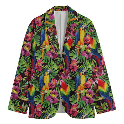 Watercolor Parrot Pattern Print Men's Cotton Blazer