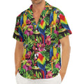 Watercolor Parrot Pattern Print Men's Deep V-Neck Shirt